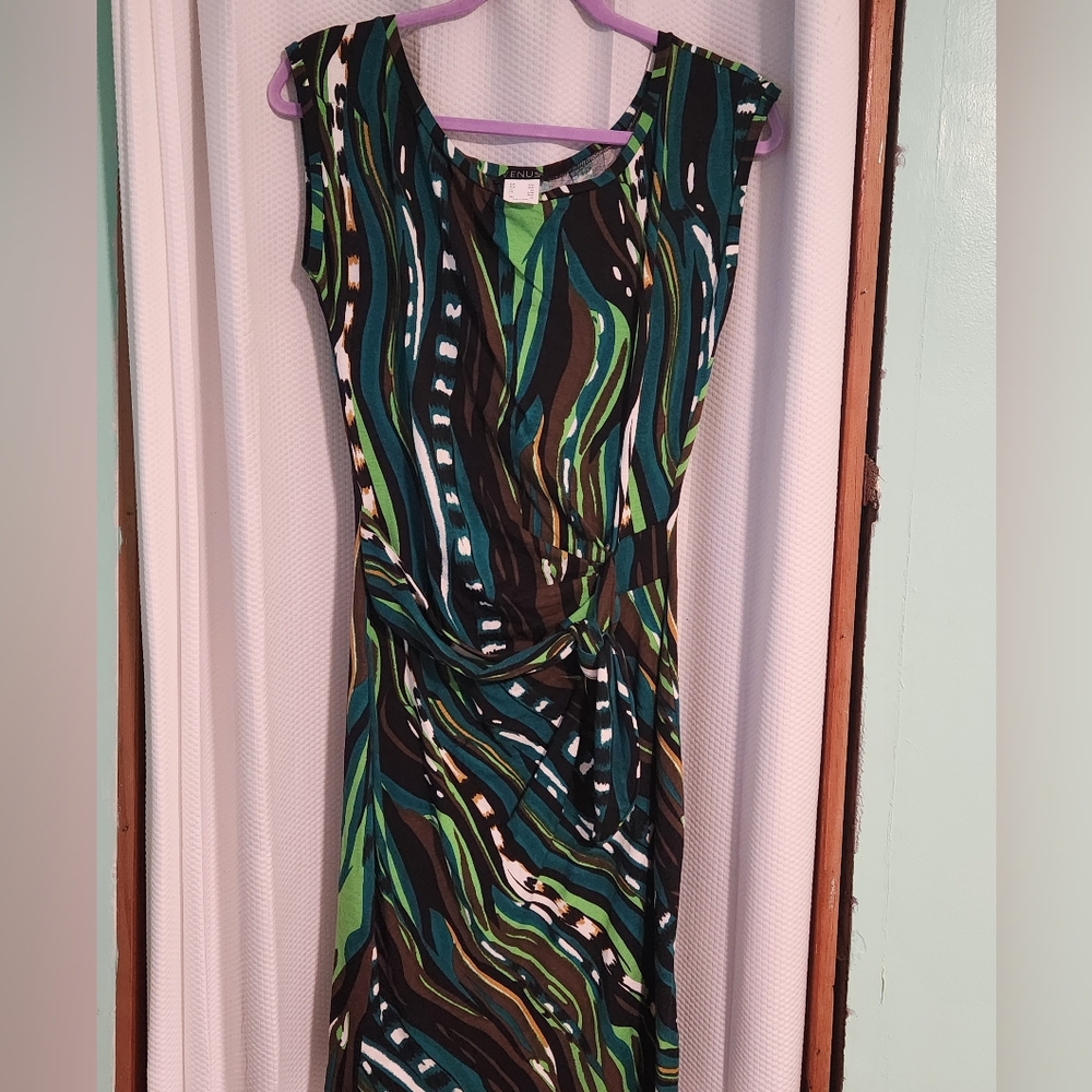VENUS Vibrant Green and Brown Midi Dress